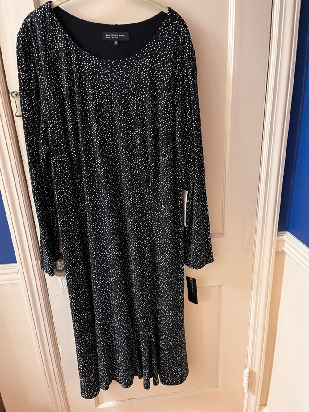 Jones New York Black and White Polka Dot Long-Sleeve Swing Dress